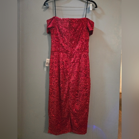 B. Smart Scarlet Lace Off-Shoulder Midi Dress Sweatheart Cocktail Sequin Party - Picture 6 of 7